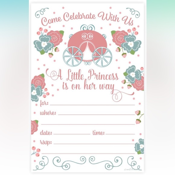 5for$10 Princess Girl Baby Shower Invitations - Fill In Style 20 Count Pink - Picture 1 of 3